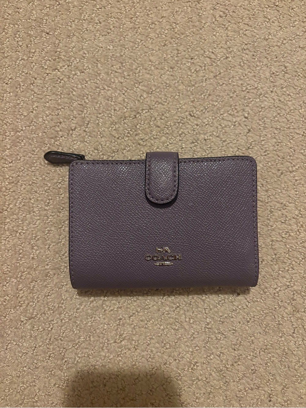 Coach Small Purple Leather Snap Bifold Wallet with Zip wallet